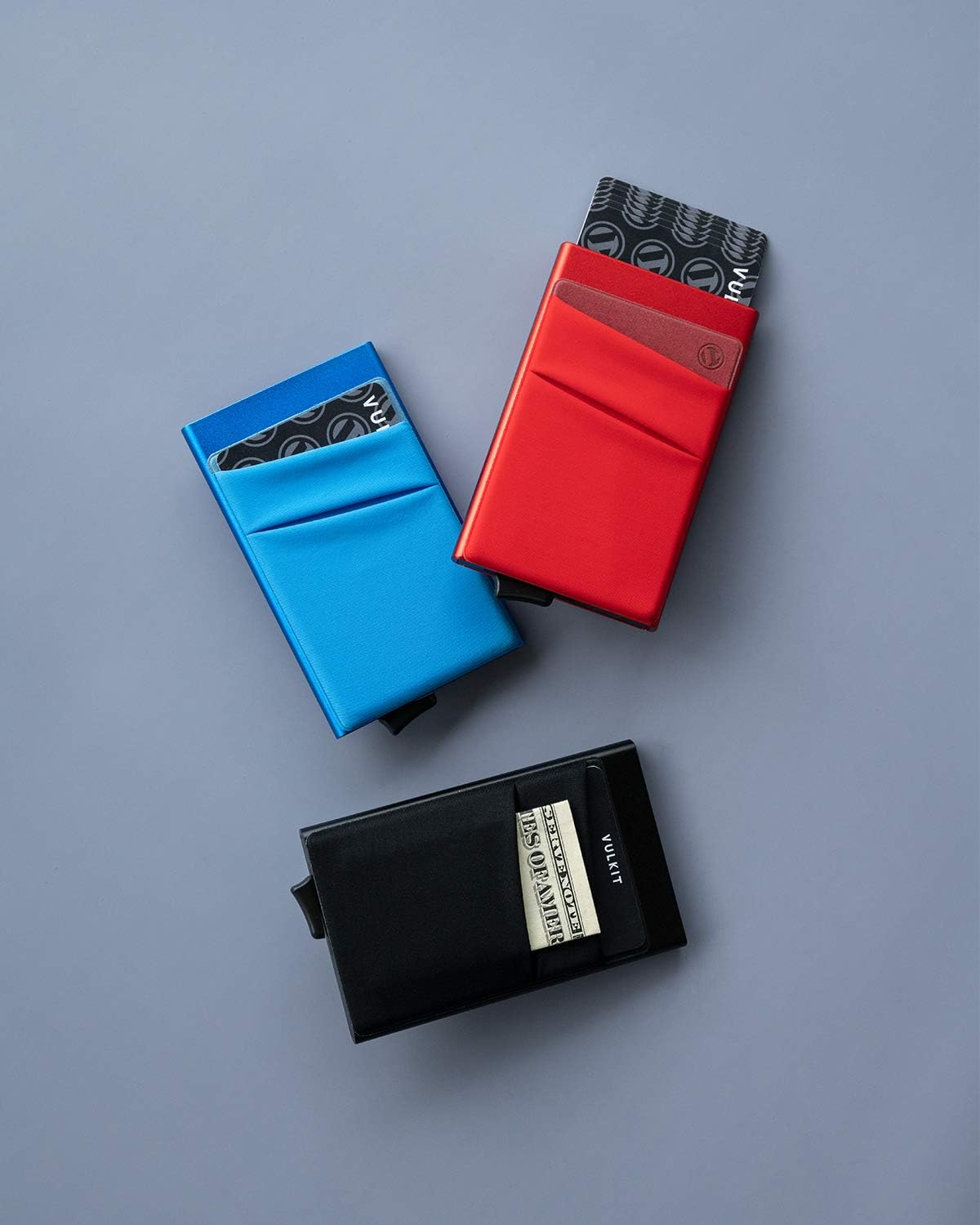 VULKIT Card Holder with Money Pocket Pop Up Wallet RFID Blocking Slim Metal Bank Card Case Holds 5 Cards and Notes