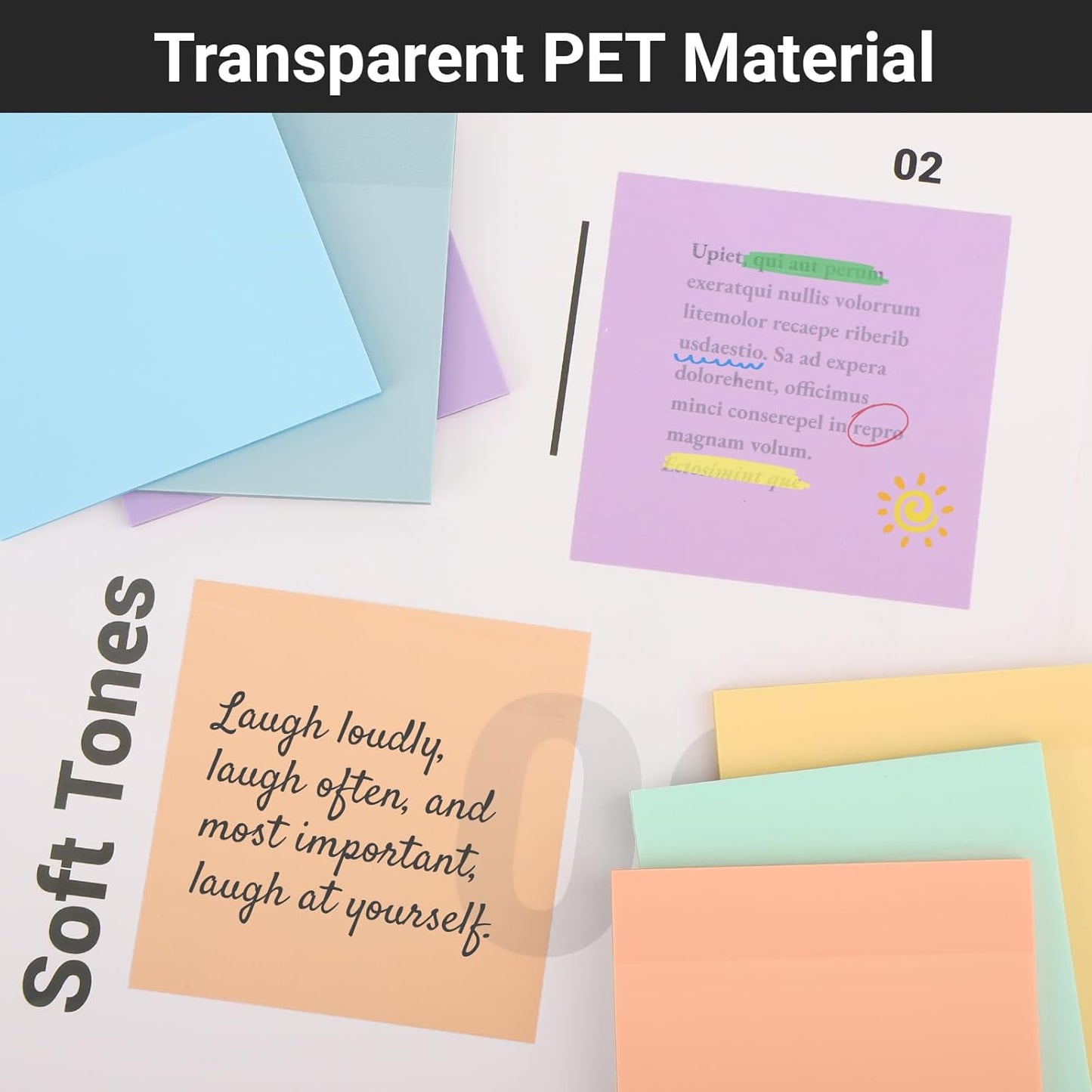 EUSOAR Clear Sticky Notes, 300 Sheets 3x3 Inch Transparent Markers Sticky Note Pads Morandi 6 Colors, See-Through Adhesive Note Memo Reminder Tabs Bible Page Flags Stickers for Book Annotation