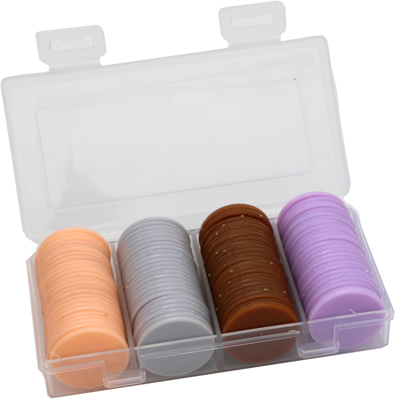 Set of 100 Opaque Plastic Learning Counters Mini Poker Chips Game Tokens with Storage Box (Peachpuff+Thistle+Chocolate+LightGray, 1.26 Inch)