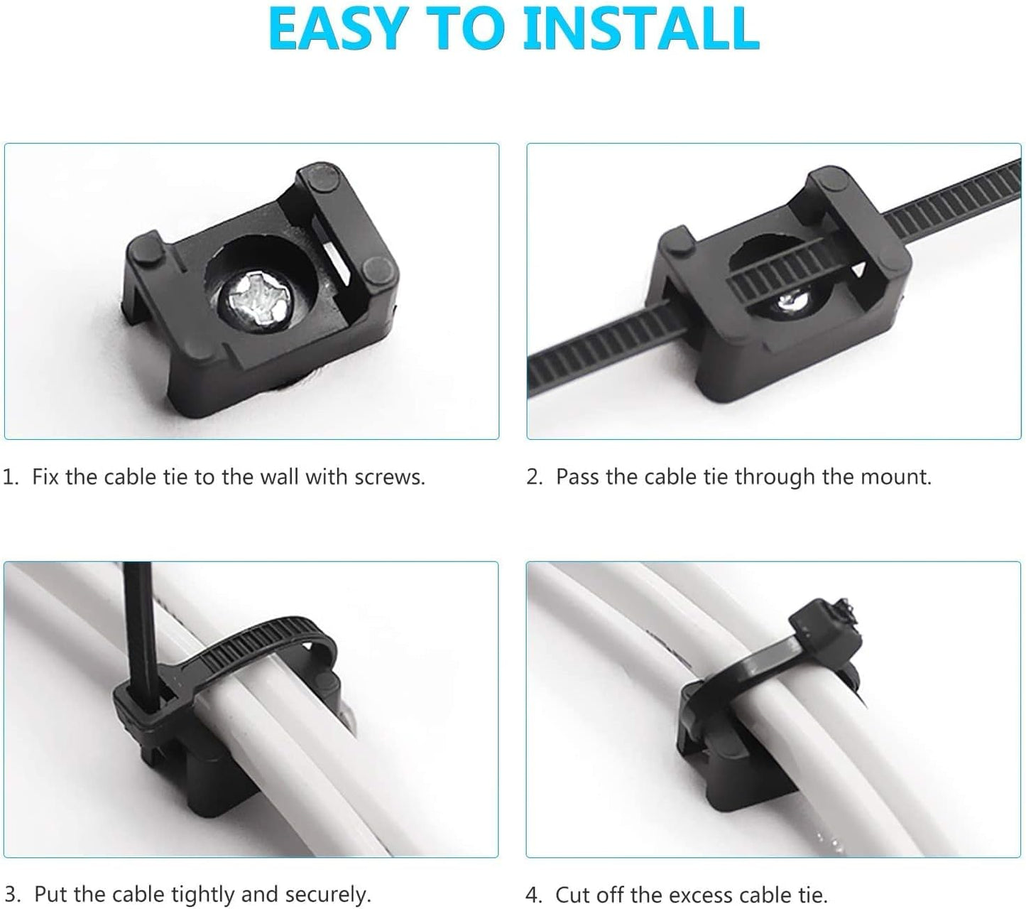 Cable Tie Mounting,100 Pcs Zip Tie Base,5 mm(M5) Screw Hole, 23x16x9(L*W*H) mm Cord Tie Mount Wire Tie Holder Fix Bottom Wire Management for Home/Office/Outdoor/Garden