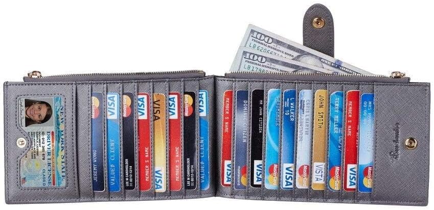 Travelambo RFID Wallet Women Large Size Bifold Multi Card Wallet Case with Zipper Pocke Credit Card Holder for Women