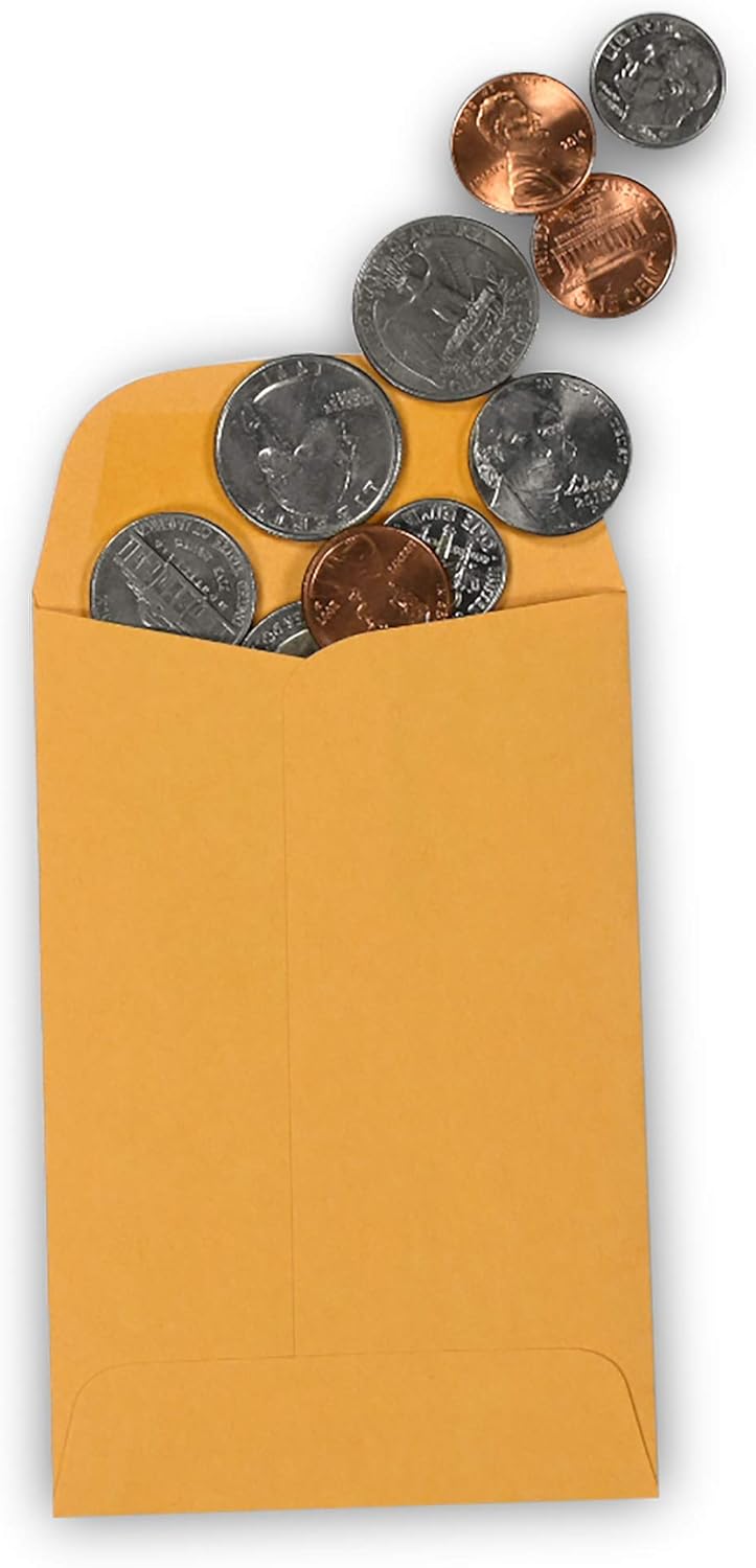 500 Guardian #4 Paper Coin Envelopes - Blank Small Envelopes for Coins, Receipts, Stamps, Small Parts Storage, & More – 3" x 4-1/2" Cash Envelopes – Gummed Flap Gift Card Holder Envelopes