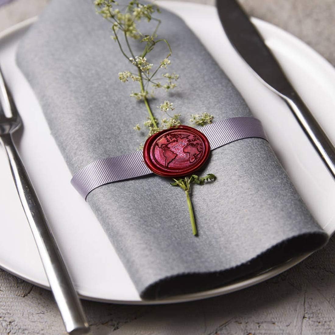 Wax Seal Stamp Kit, Set of 6 Sealing Wax Stamp with Brass Head Wooden Handle (Moon & Sun World Map Dinosaur Skeleton Bumblebee Octopus Design)