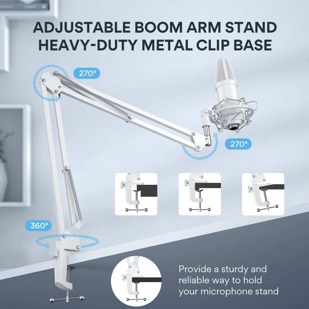 MAONO USB Microphone, 192kHz/24bit Plug & Play PC Computer Podcast Condenser Cardioid Metal Mic Kit with Professional Sound Chipset for Recording, Gaming, Singing, YouTube, AU-A04 White