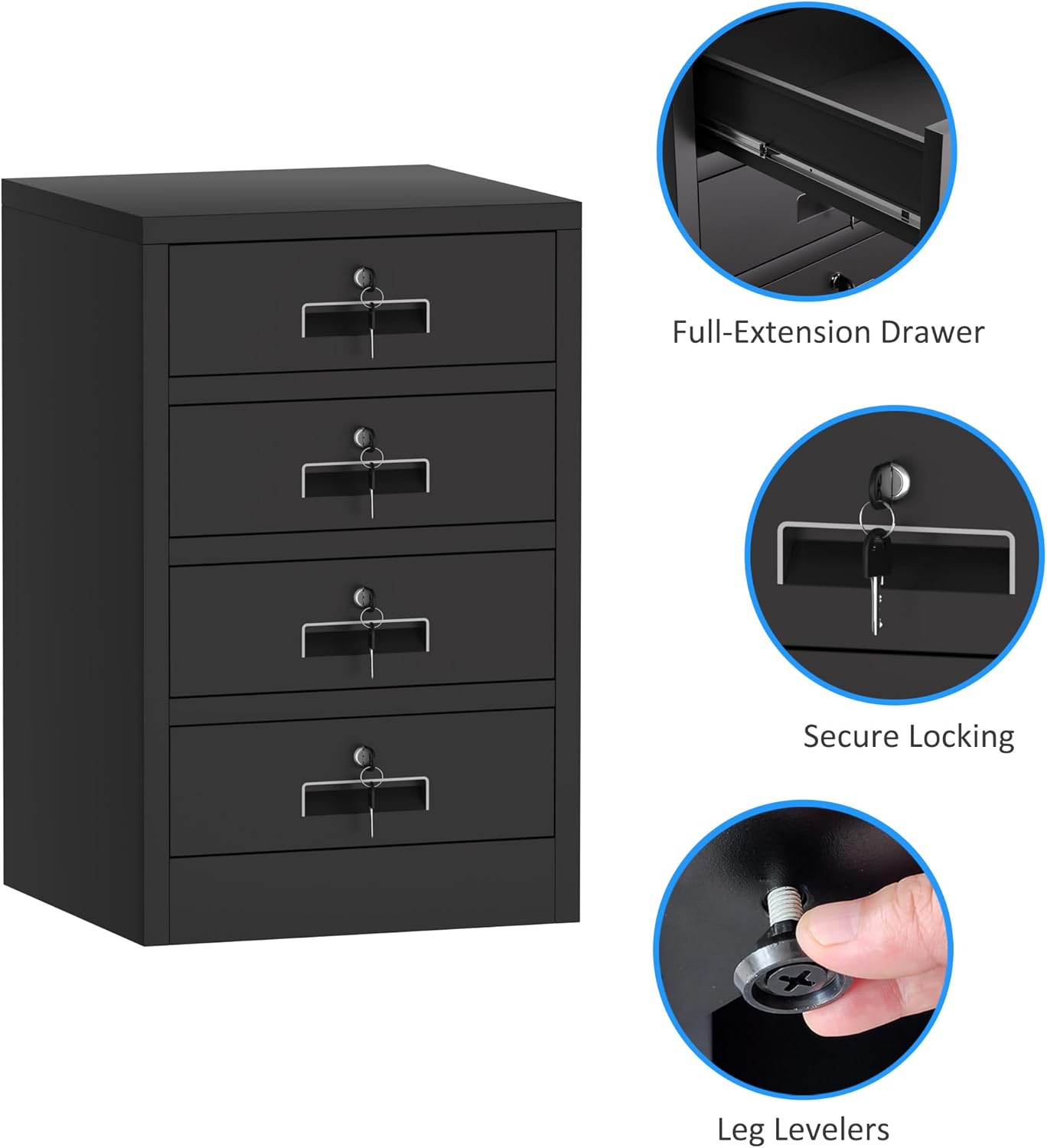 Metal Storage Cabinet with Lockable Drawers for Home Office Bedroom Living Room Organization(Black)