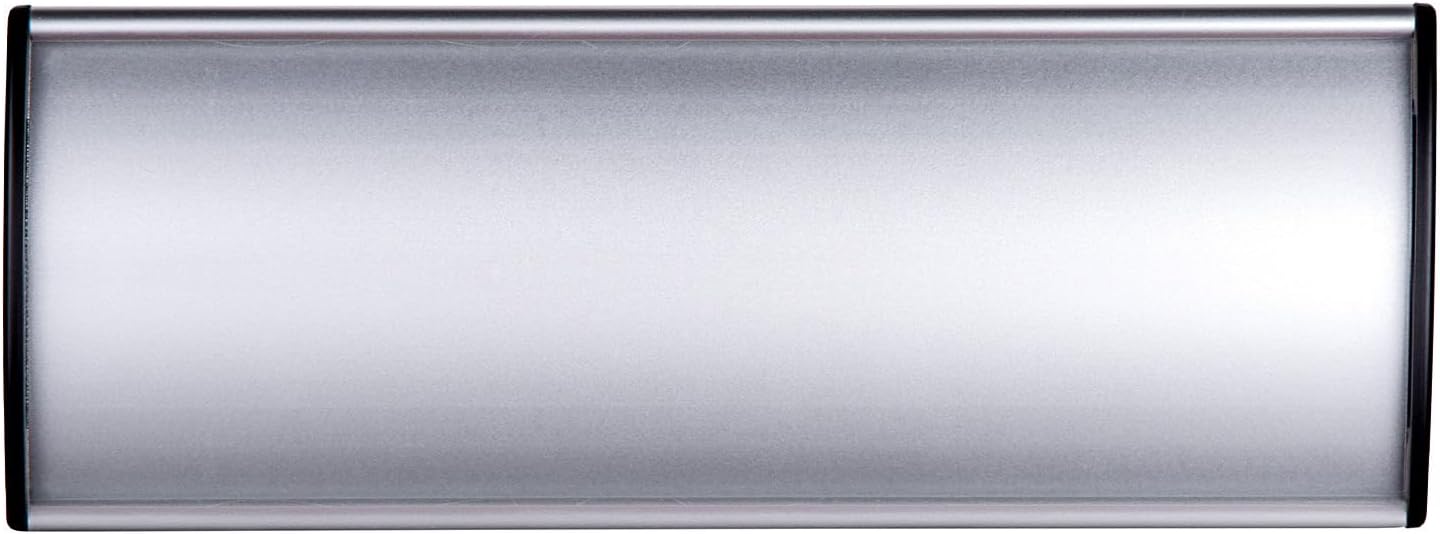 5 Pcs Office Name Plates Holder for Doors, 3 Inches x 8 Inches Curved Wall Mount Door Sign Holder, Silver Aluminum Sign Holder for Office Wall with Plastic Film and Adhesive Tape