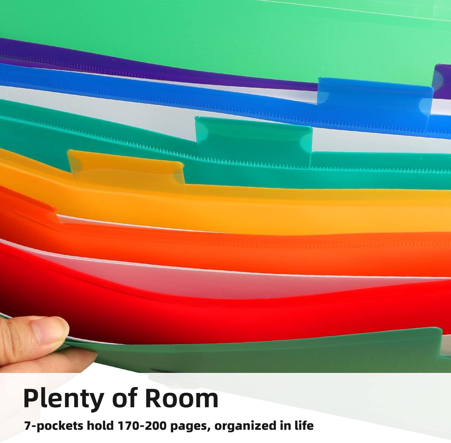 Accordian File Organizer 7 Pocket Expanding File Folder with Labels, Plastic Expandable File Folder for Documents Letter Size A4 Papers - Green