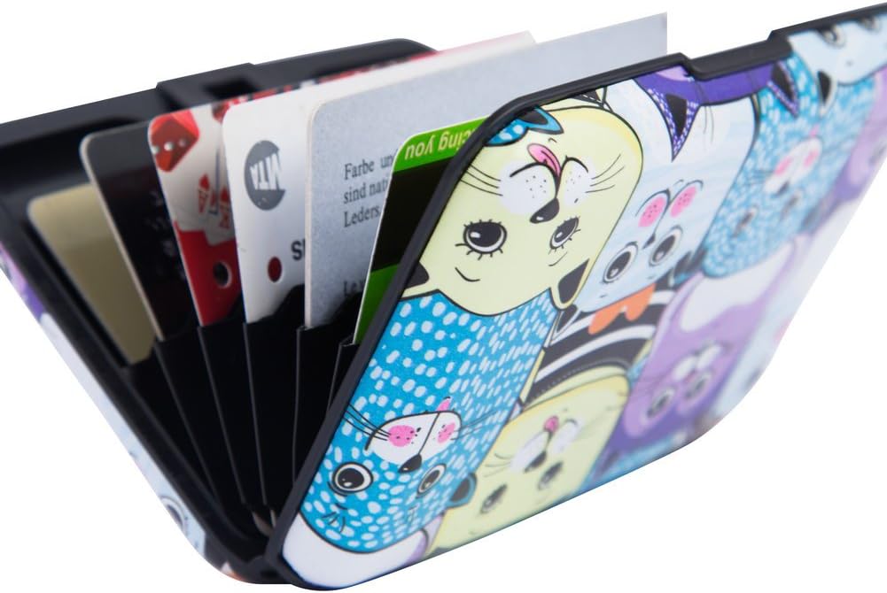 ELFISH Mini RFID Aluminum Wallet Credit Cards Holder Business Card Case Metal ID Case for Men Women (Color cat)