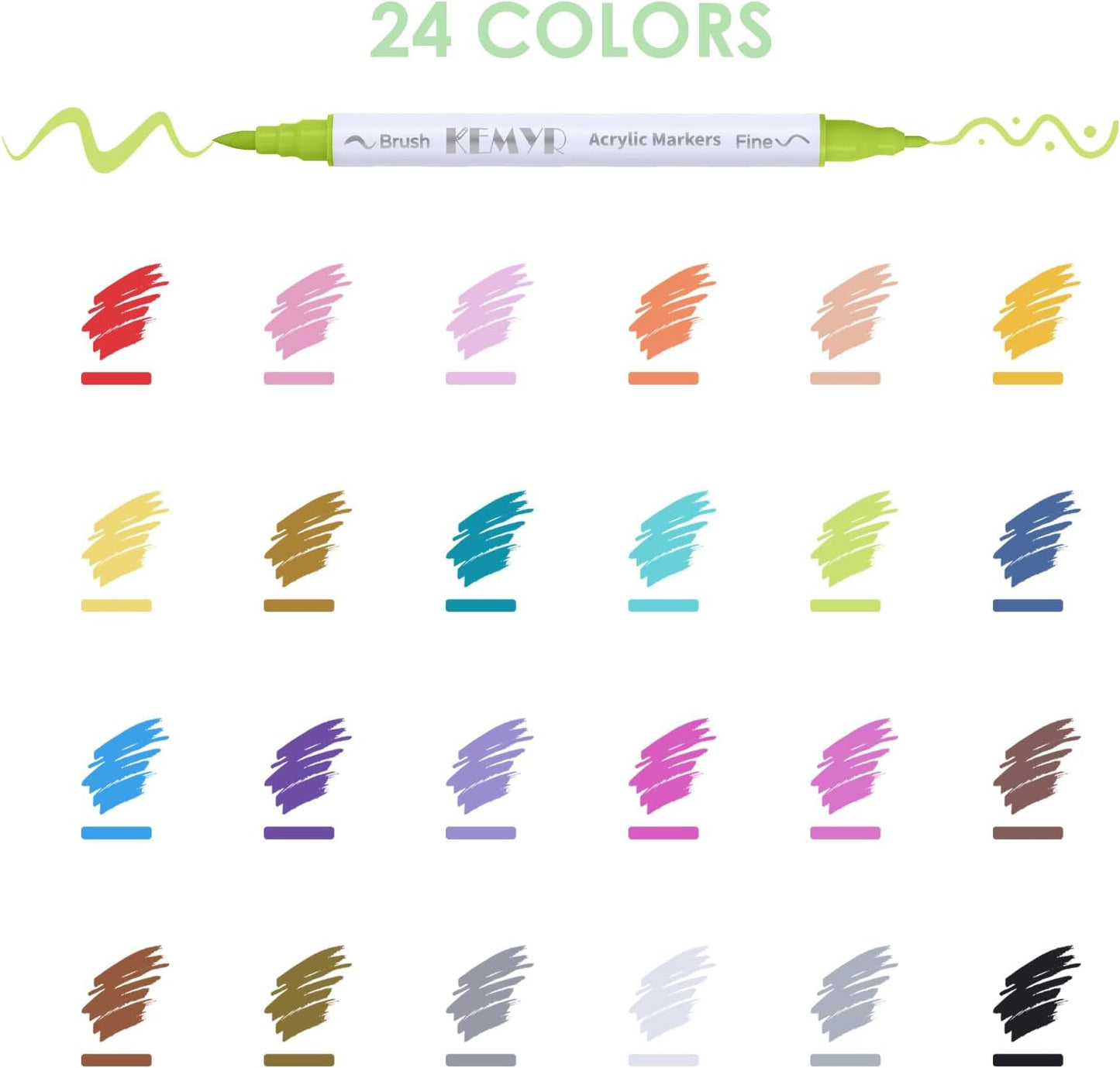 24 Colors Brush & Fine Tip Acrylic Paint Pens, Dual Tip Acrylic Paint Markers for Paper, Wood, Canvas, Stone, Rock, Glass, Fabric, DIY, Ceramic, Art Supplies for Kids and Adults Drawing