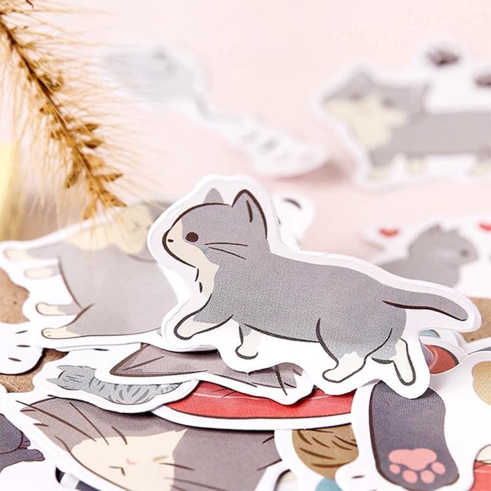45pcs Cute Cat Scrapbook Stickers for Water Bottle, Bullet Journal, DIY Decoration, Planners, Suitcase, Diary, Notebooks, Album, Laptop, Phone Cases, and Art Crafts