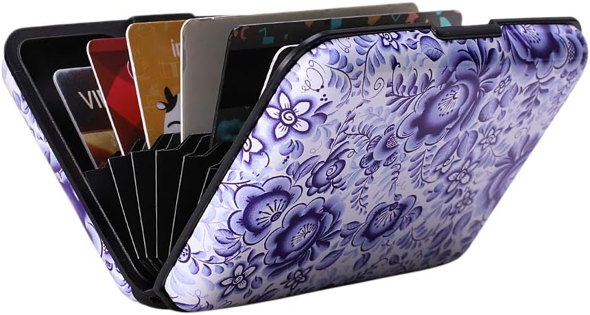 ELFISH Mini RFID Aluminum Wallet Credit Cards Holder Business Card Case Metal ID Case for Men Women (Camellia)