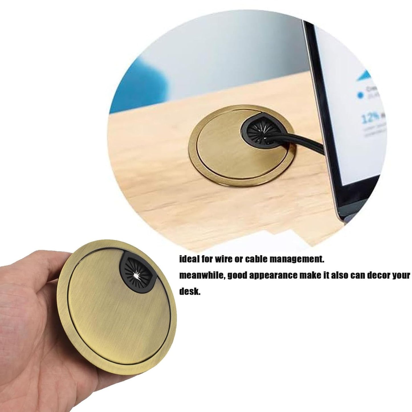 TuTuYa 2PCS Desk Grommet, Bronze Desk Grommet 3-1/6inch(80mm) Desk Cable Grommet Desk Cable Hole Covers, Ideal Solution for Office and Home Table Cable (Bronze,3-1/6inch)
