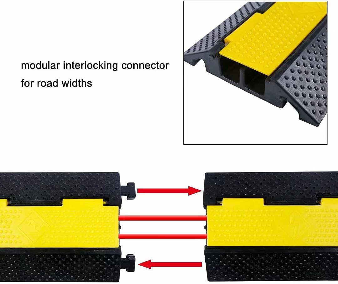 Rubber Cable Ramp Cord Cover Cable Protector Ramps Wire Hose Protective 2 Channel 22000Lbs Load Capacity Traffic Speed Bump for Asphalt Concrete Gravel Driveway Indoor Outdoor, 4 Pack