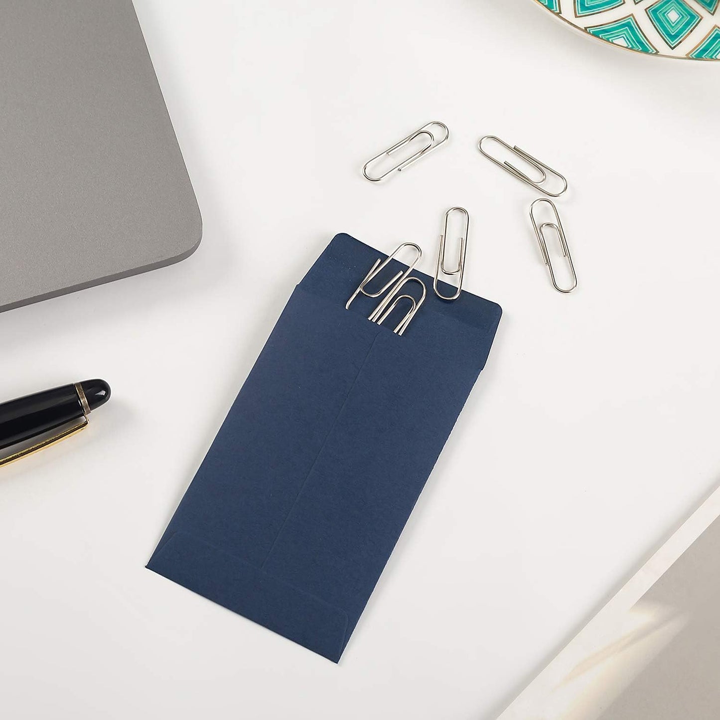 200 Pack Small Coin Envelopes Kraft Paper Seed Envelopes Mini Parts Small Items Stamps Storage Packets Envelopes Self-Adhesive for Garden, Office or Wedding Gift, (2 1/4 x 3 1/2 Inch, Navy Blue)