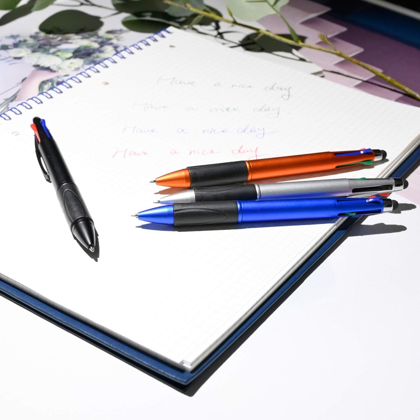 MiSiBao Stylus Pen for Touch Screen 4 Color in One Multi-Colored Ballpoint Pens Black Medium Point for iPad (1.0mm), 8-Pack