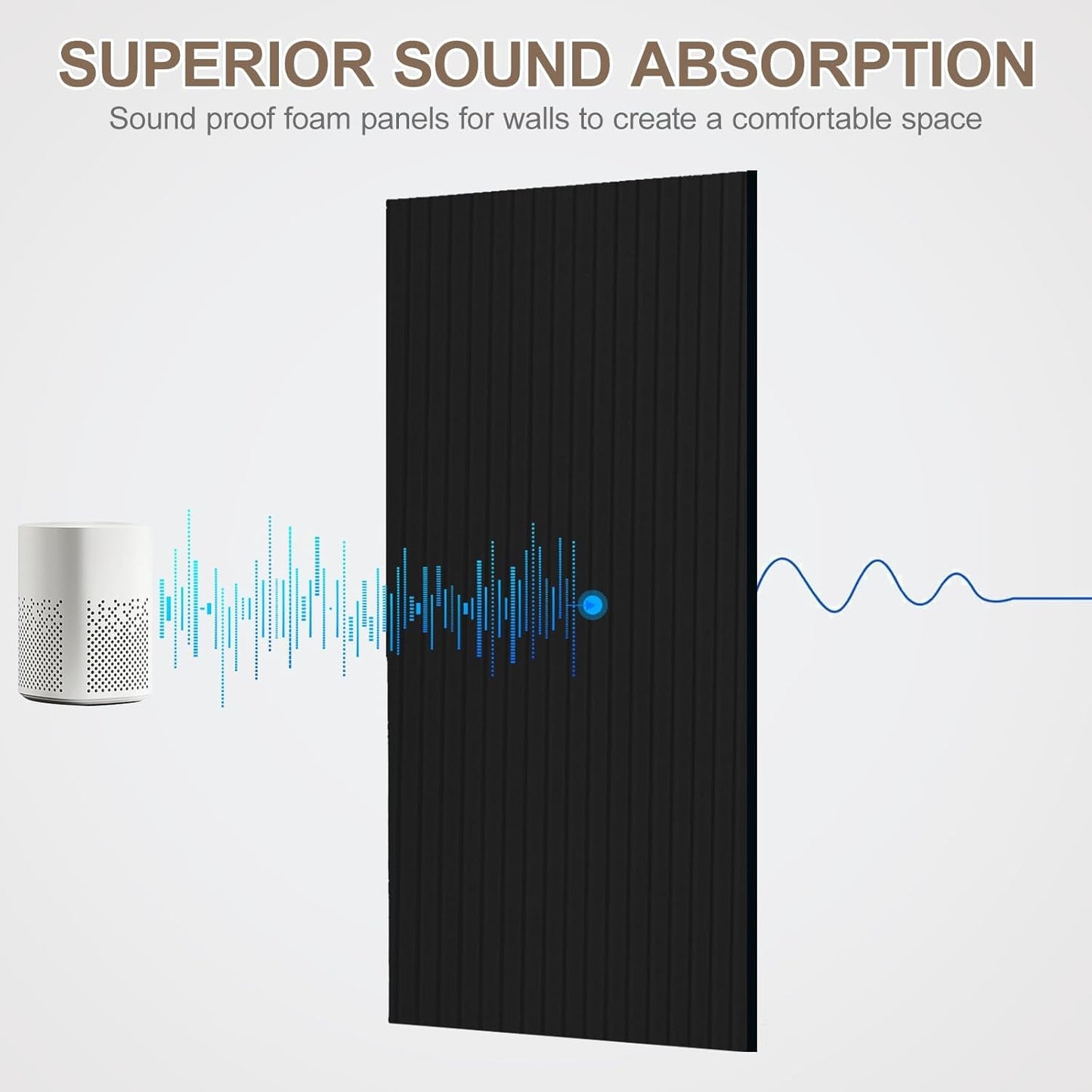 10Pack Large Acoustic Panels, 48x24x0.38 inch Sound Proof Panels for Walls, Self-Adhesive Sound Dampening Wall Panels, Noise Absorbing Decorative Wall Panels, Wall Noise Blocker for Home (Black)