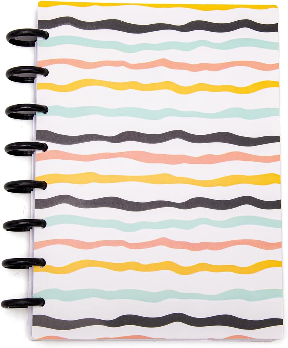 Talia Discbound Notebooks, Planner, Customizable, (Colorful Stripes w/Black Discs, Junior 18636 (5.5in x 8.5in))