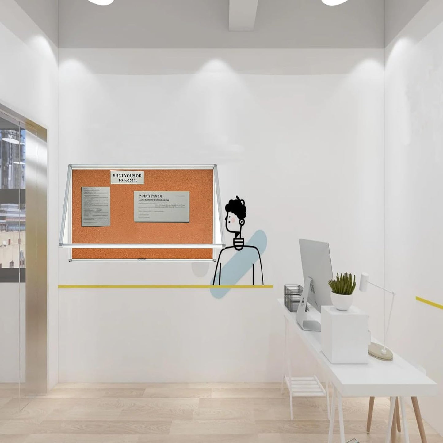 Cork Bulletin Board 24x36 inch Lockable Cork Noticeboard Enclosed Wall-Mounted Display Case for Office Classroom Home School Display Pictures (36x24, Natural Color)