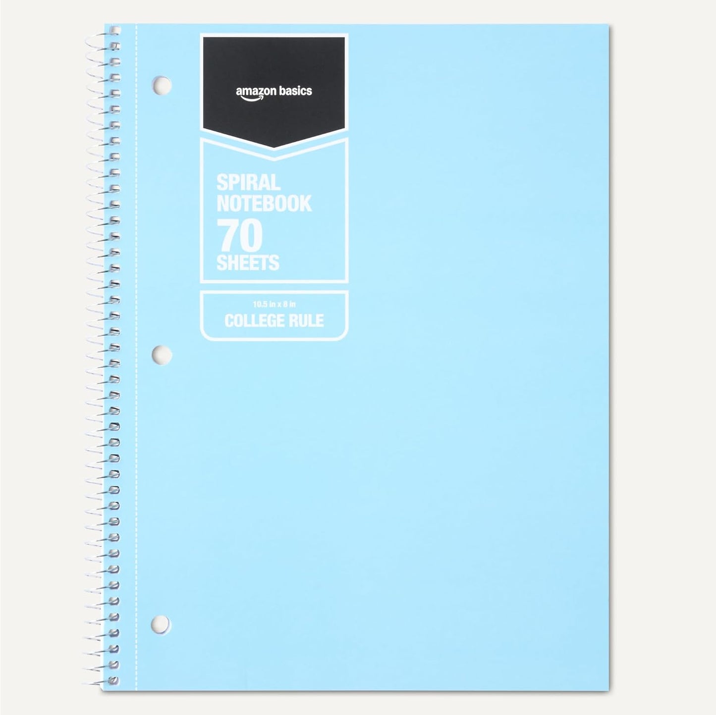 Amazon Basics Wide Ruled Spiral Notebook, 70 Sheets, 8" x 10-1/2, Light Blue, 2 pack