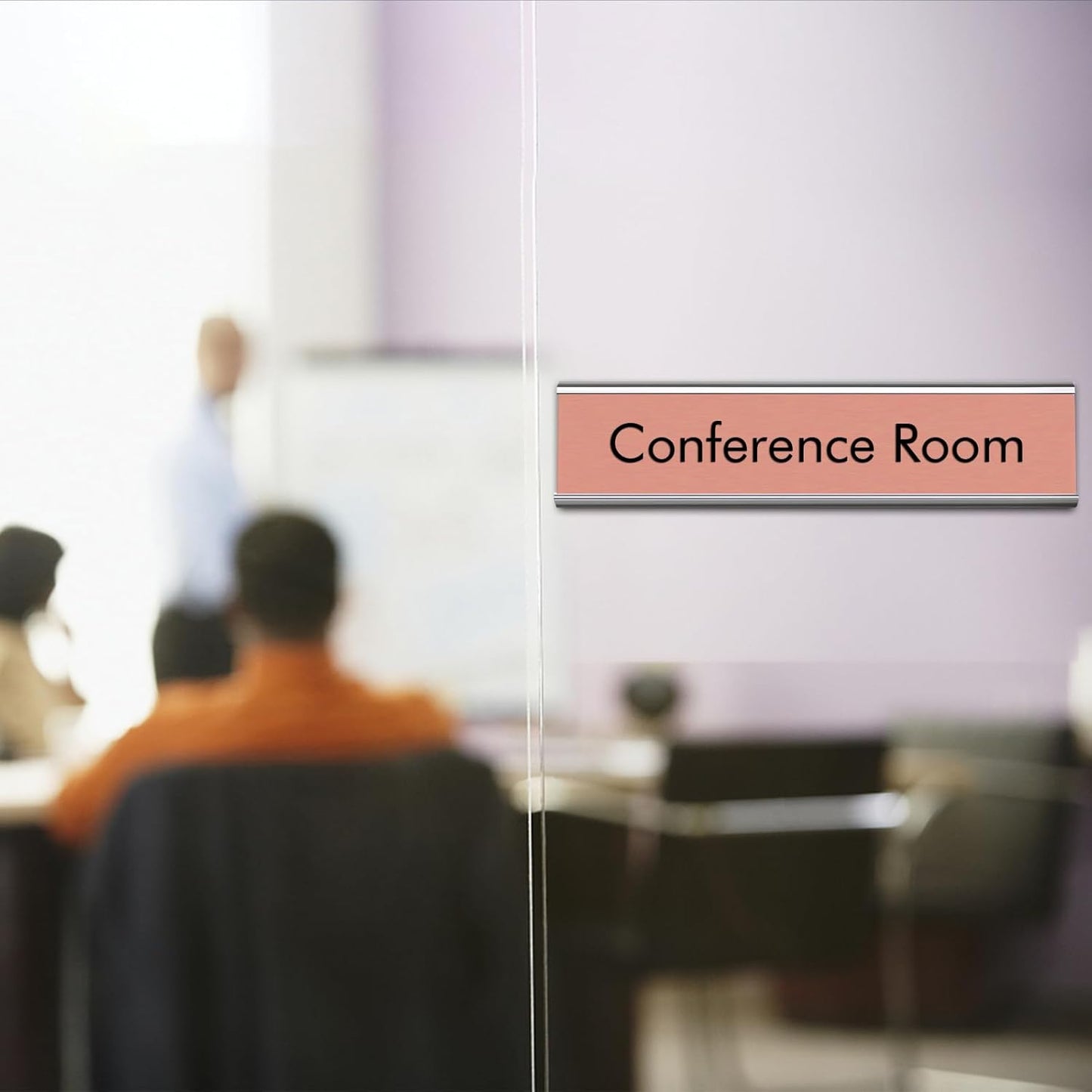 10 Pack Aluminum Name Plate Holders for Door or Wall, 2” x 8” Office Wall Mount Name Plate Holder with Textured Design and Double Sided Tape, for Office, Business, Meeting Room (Silver)