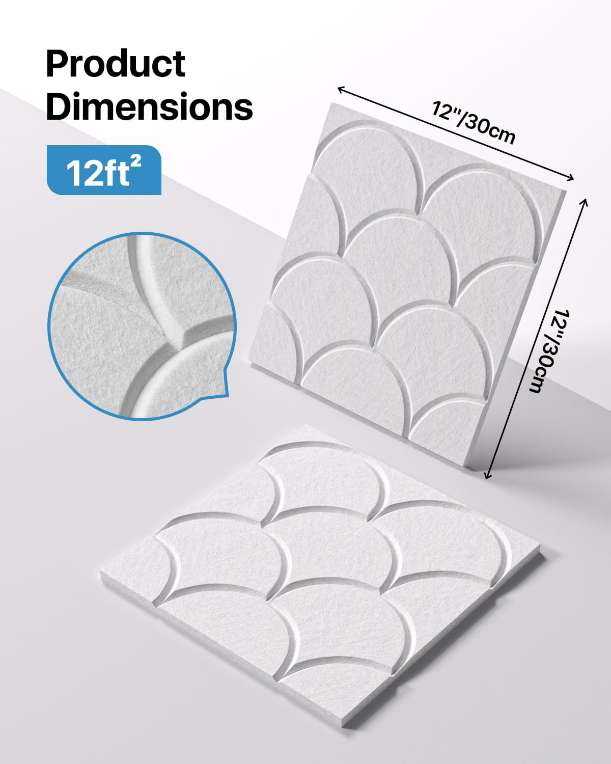 12-Pack Shell Acoustic Wall Panels Self-Adhesive, 10.6lb/ft³ High Density Sound Proof Foam Panels for Walls, 12" X 12" Soundproof Wall Panels for Door, Ceiling, Home Office, White