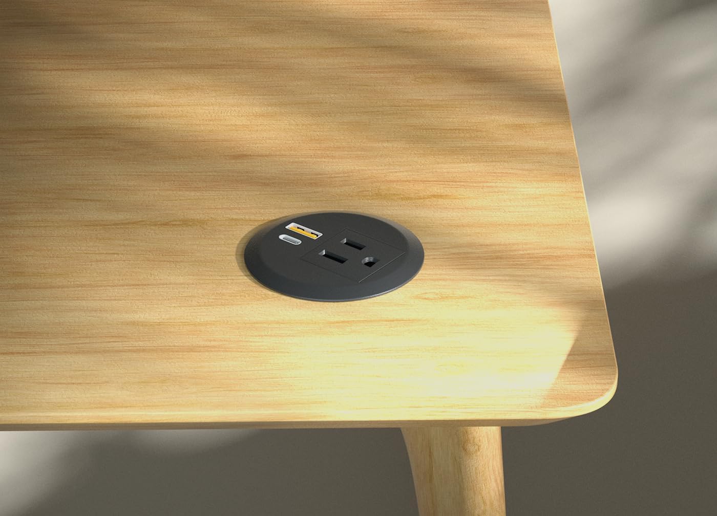 2pcs Desktop Power Grommet,2-inch Hole,10ft Cord,20W USB C Fast Charging Station,Round Recessed Outlet,2-USB Port,Flush Mount,Flat Plug,Black