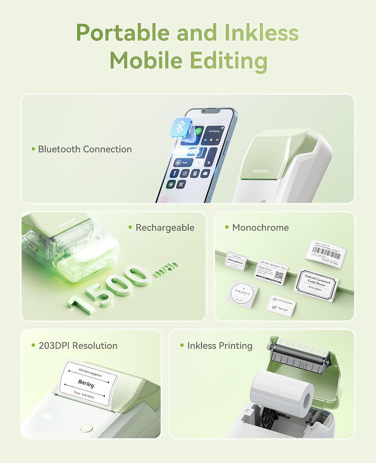 NIIMBOT B1 Label Maker Machine with Tape, Thermal Label Printer Easy to Use for Office, Home, Business, 2 Inch Label Maker with 2'' x1.18'' Labels