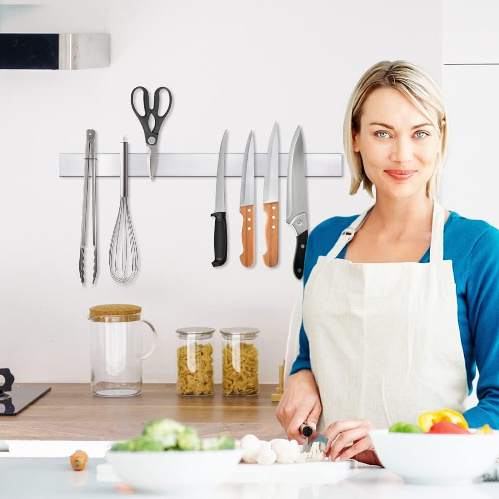 Ninonly 16 Inch Magnetic Knife Strip, Premium Stainless Steel Wall Mounted Kitchen Knives Bar,Space-Saving Powerful No Drilling Magnetic Knife Rack for Home Kitchen Utensil Holder & Tool Holder