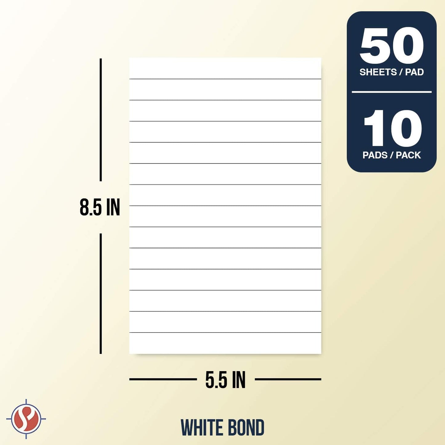 Memo Pads, White, With Black Lines – Lined Paper Notepads, Scratch / Writing Pad for Planning, To-Do Lists, Appointments, Reminders, Home, Office – 50 Sheets Per Pad, 10 Pads per Pack – 8.5" x 5.5"