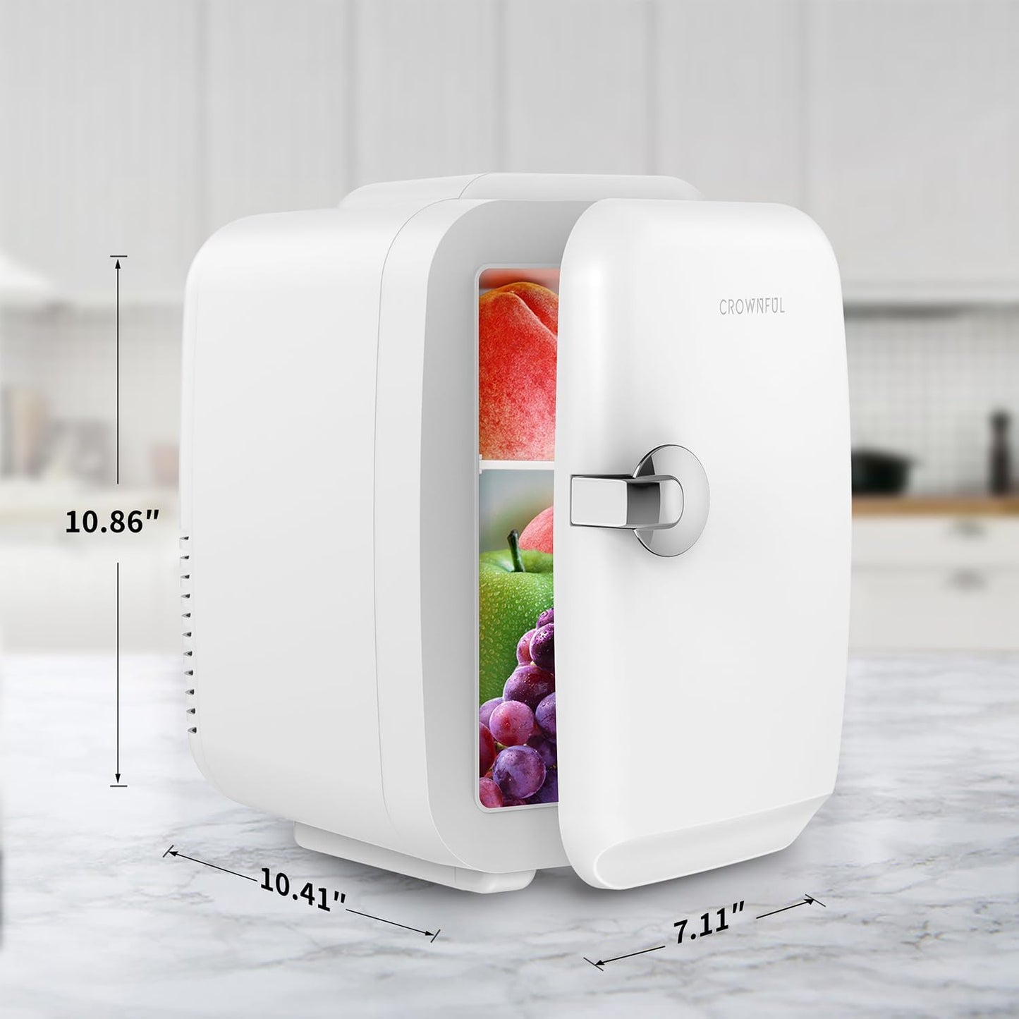 CROWNFUL Mini Fridge, 4 Liter/6 Can Portable Cooler and Warmer Personal Refrigerator for Skin Care, Cosmetics, Beverage, Food,Great for Bedroom, Office, Car, Dorm, ETL Listed (White)