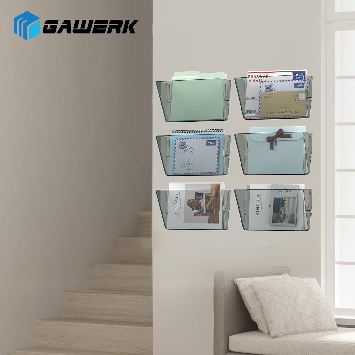 Clear Acrylic Single Pocket, Plastic Hanging Wall Mount File Holder for Office Home (Gray, pack6)