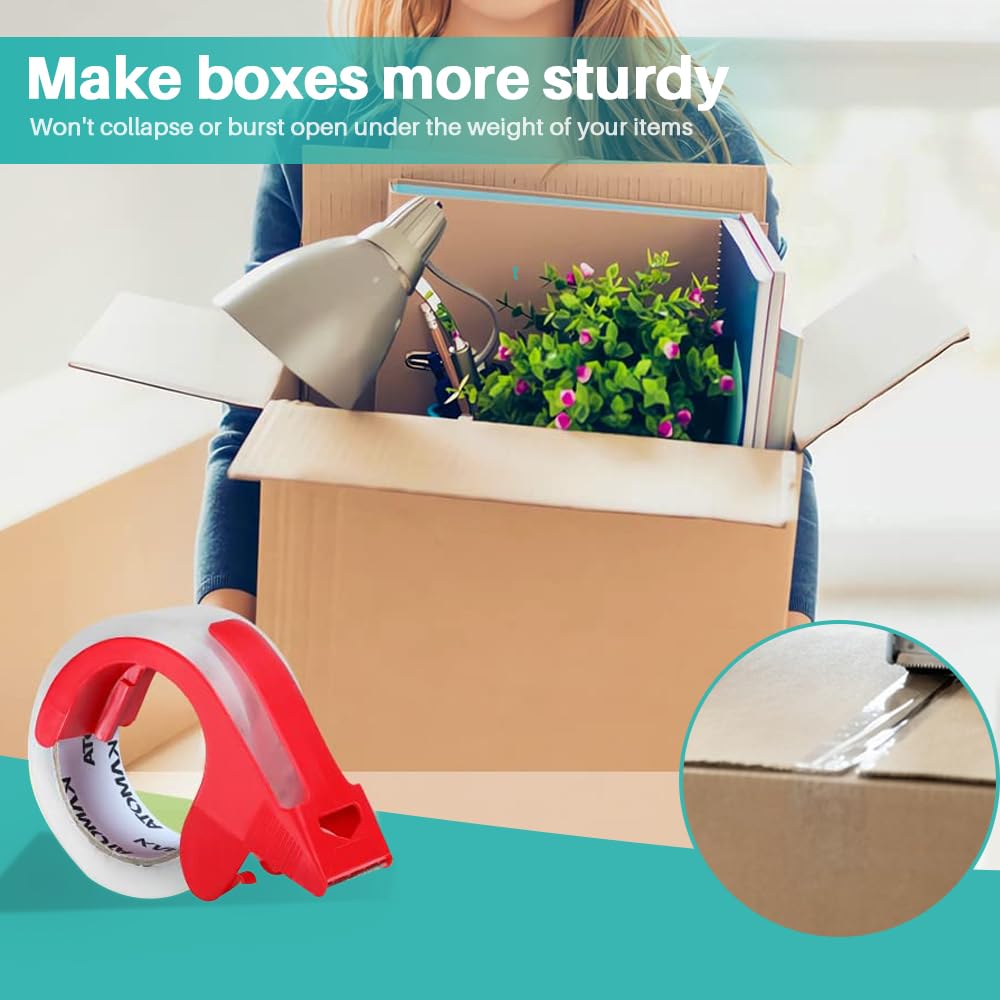 KAMOTA Packing Tape, 18 Rolls Heavy Duty Clear Packaging Tape for Shipping Packaging Moving Sealing, 2 inches Wide, 65 Yards Per Roll, Total 1170 Yards with 3 Dispensers