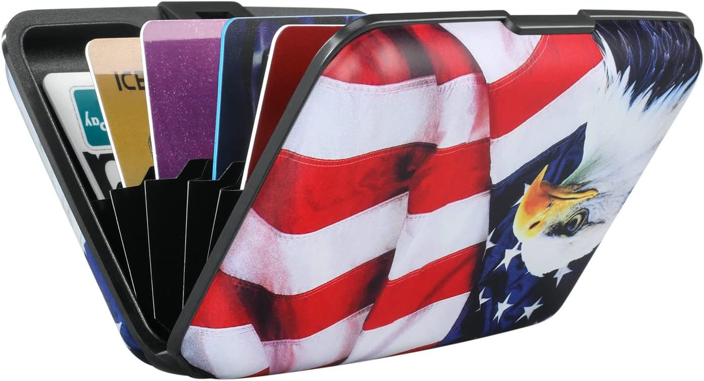 ELFISH Mini RFID Aluminum Wallet Credit Cards Holder Business Card Case Metal ID Case for Men Women(Flag2