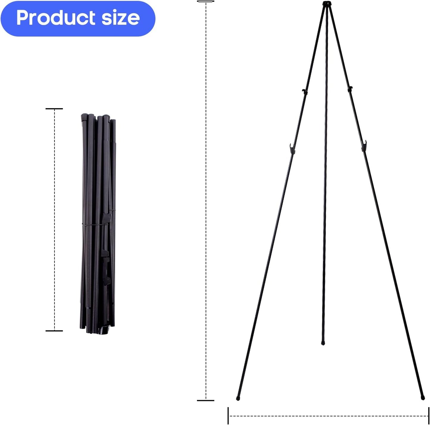 Portable Easel Stand for Posters, Lightweight Tripod Display with Collapsible Design, Sturdy Black Steel Frame, Holds Up to 5 lbs, Ideal for Events, Art & Signage. (1 Pack-Black)
