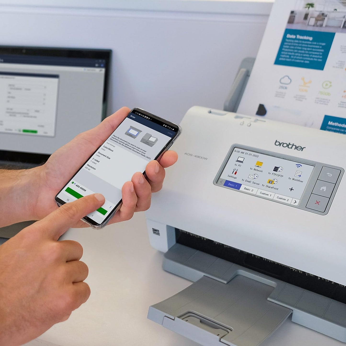 Brother ADS-4900W Professional Desktop Scanner with Fast Scan Speeds, Duplex, Wireless, and Large Touchscreen, White