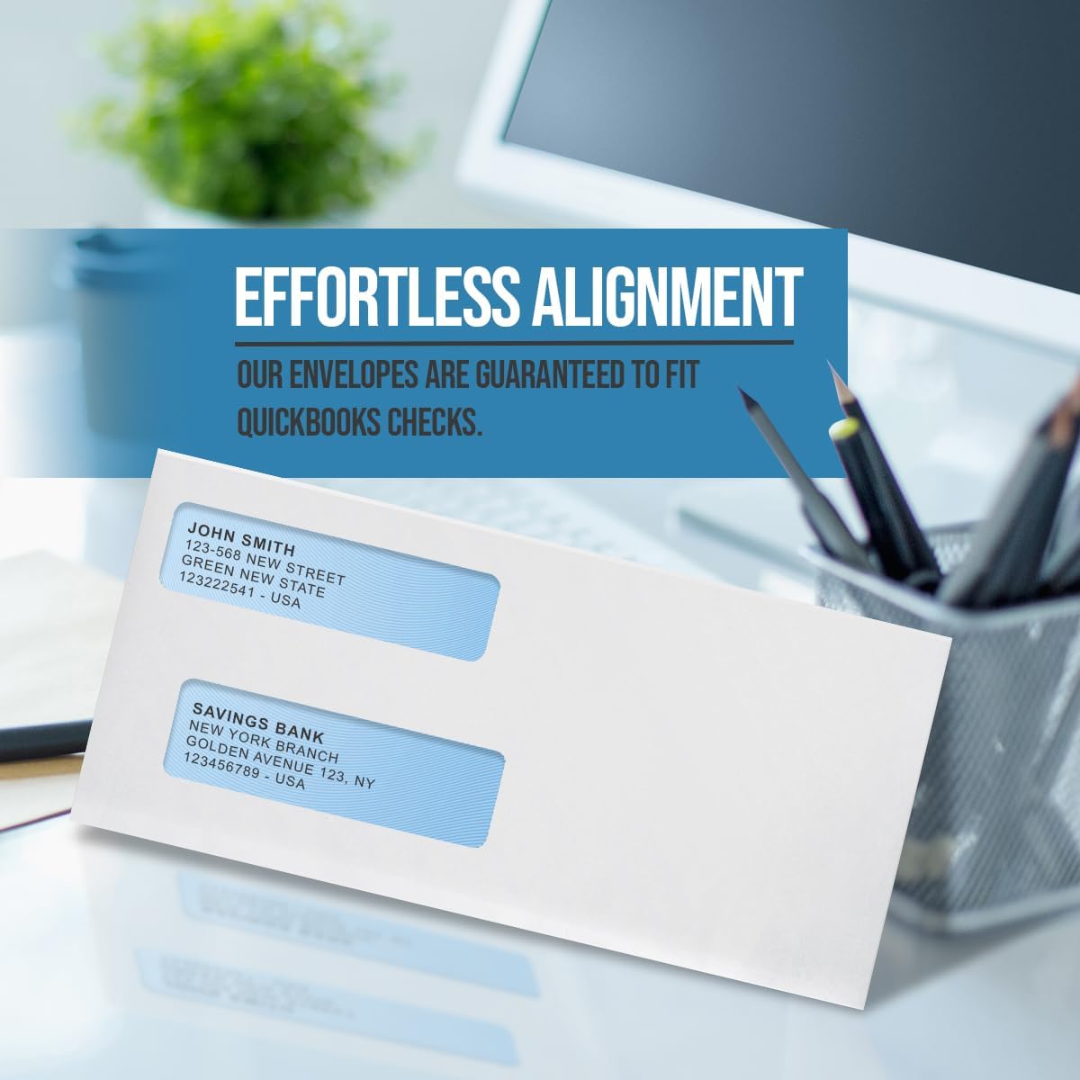 Compuchecks Double Window Envelopes #8- Flip and Seal Flap, Security Business Mailing Check Envelopes - Tamper Evident, Security Tint - 500 Count – Guaranteed to fit QuickBooks Checks