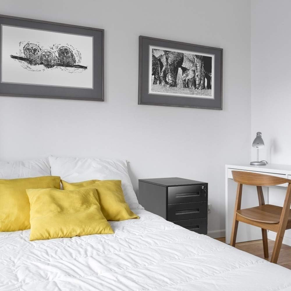 Superday Black 3 Drawer Mobile File Cabinet, Metal Rolling Vertical File Cabinet with Drawers, Small Under Desk Lateral Cabinet for Office and Home, Fully Assembled Except Wheel(B)