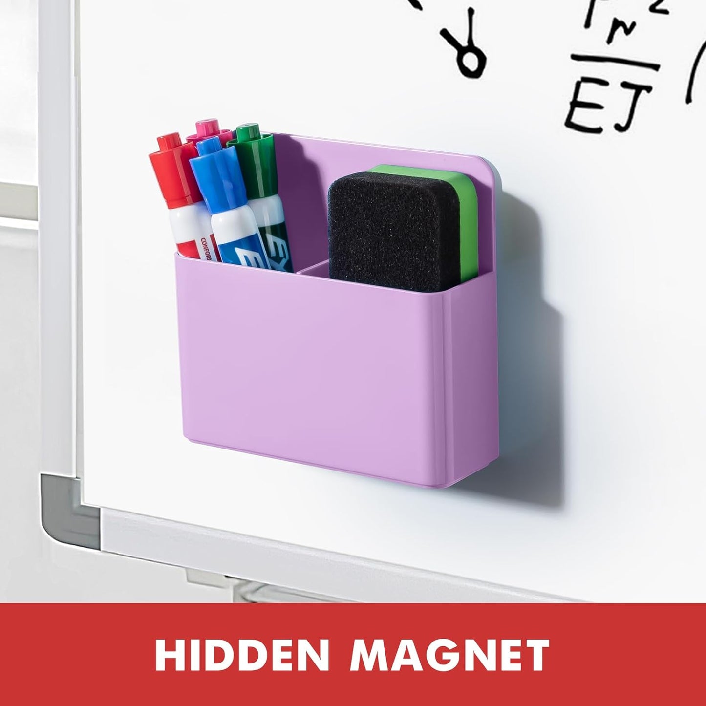 BEYGORM 2 Pack Plastics Magnetic Pen Holder for Refrigerator, Dry Erase Marker Holder for Whiteboard,Magnet School Locker Organizer Accessories, Pencil Cup, Pen Caddy, Classroom Organization(Purple)