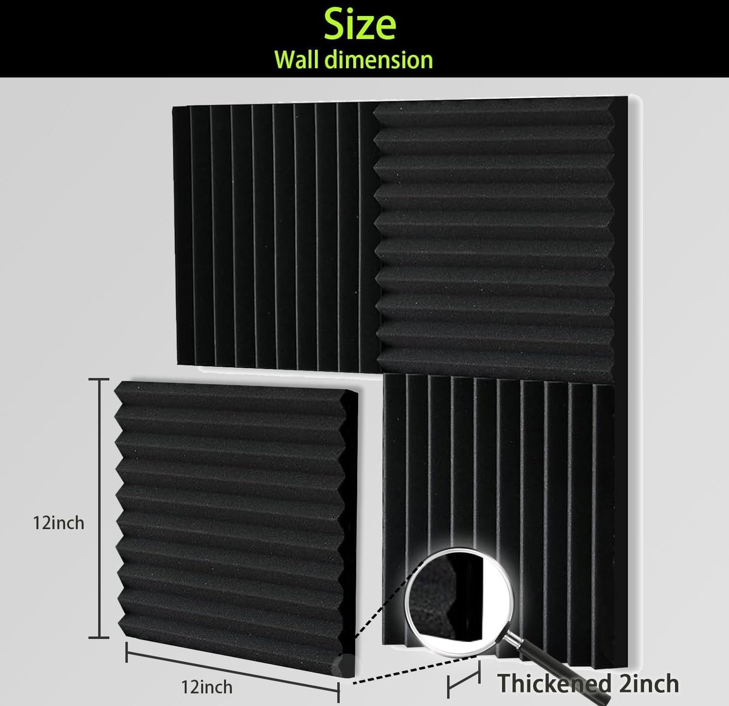 12 Pack Sound Proof Foam Panels for Walls, Thickened 2x12x12 Inches Wedges Acoustic Panels Sound Absorbing, High Density Pyramid Noise Reduction Panels