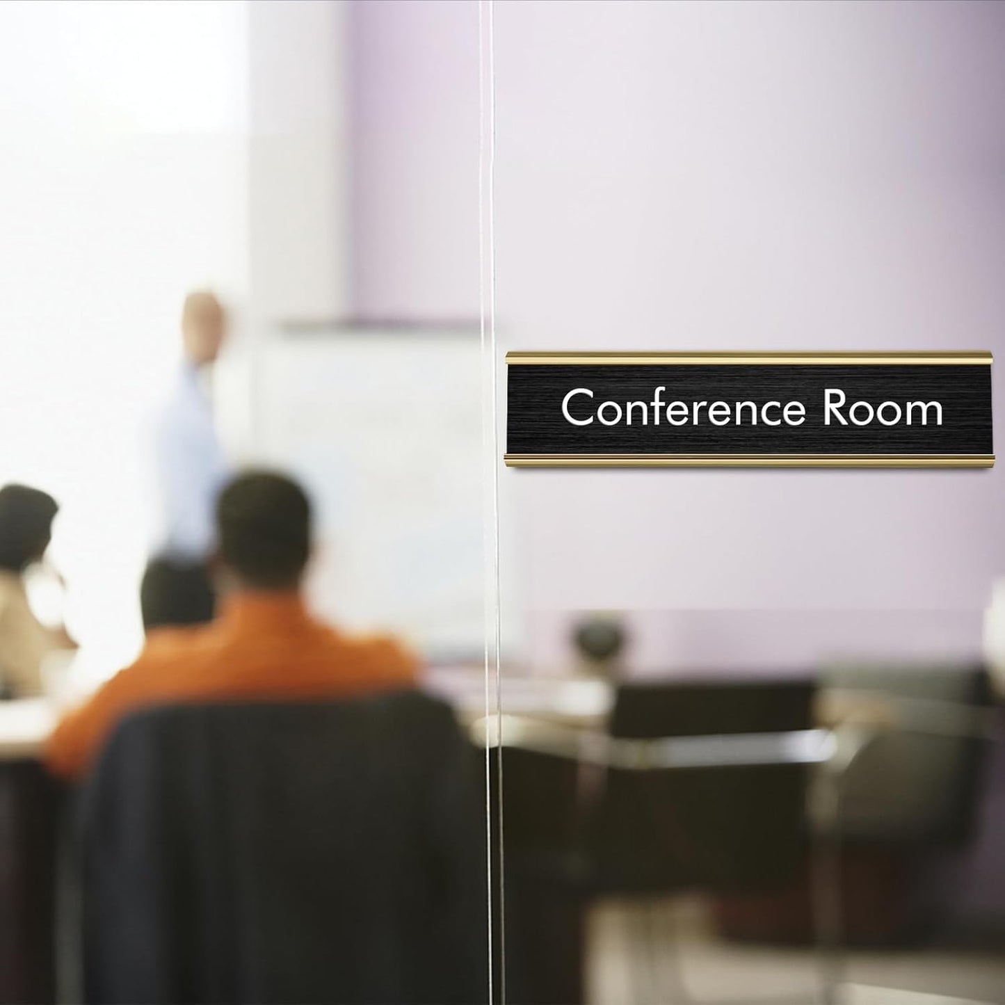 10 Pack Aluminum Name Plate Holders for Door or Wall, 2” x 8” Office Wall Mount Name Plate Holder with Textured Design and Double Sided Tape, for Office, Business, Meeting Room (Gold)