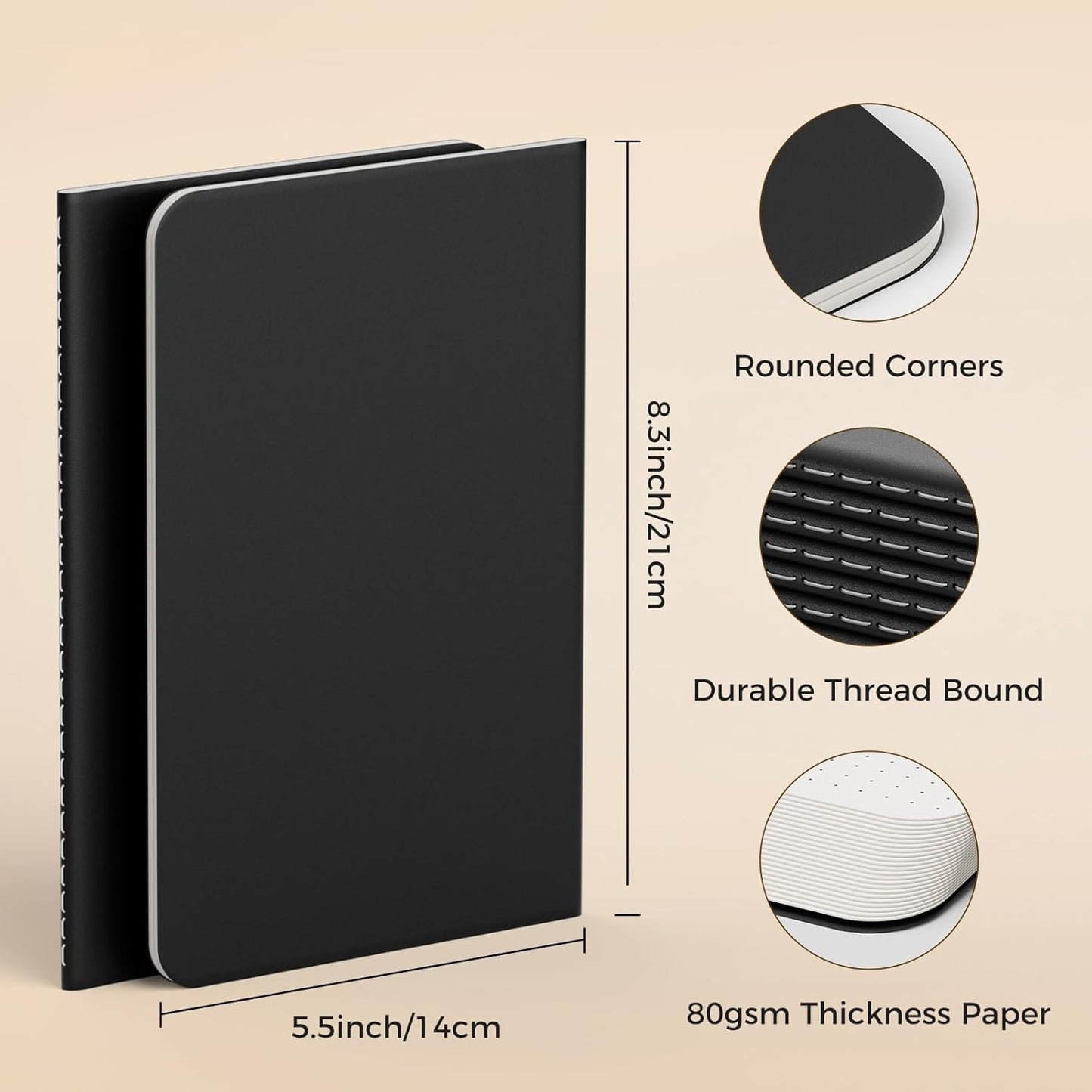 Dot Grid Notebook A5-60 Pages Thick Paper No Bleed, Black Cover Bullet Journal & Sketchbook, Lay Flat Binding for Smooth Writing | Dotted Notebook for Notes, Planning, Drawing, 12 Pack