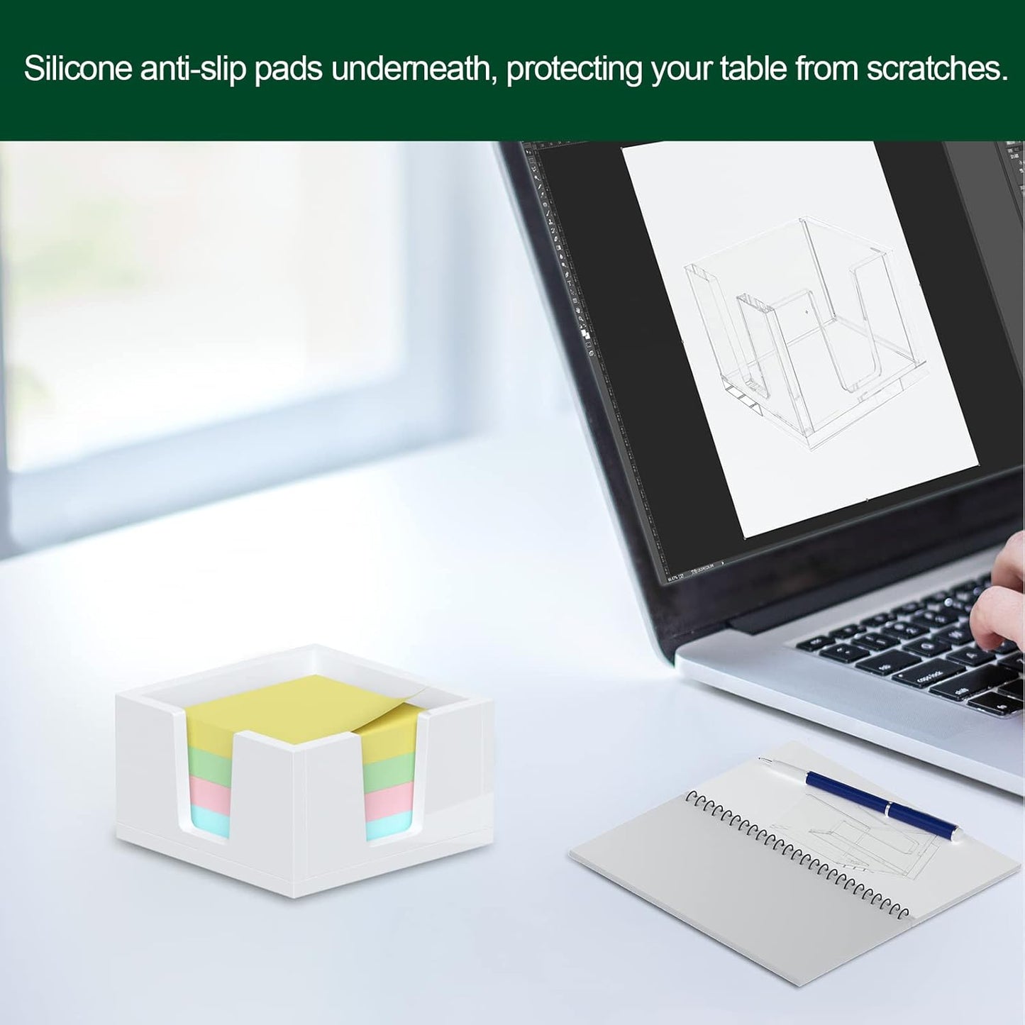 Acrylic Sticky Note Holder, Self-Stick Note Pad Holder W/O Pads - Note Dispenser Memo Pad Holder Desk Organizer for School Office Home (3''x3'' White)