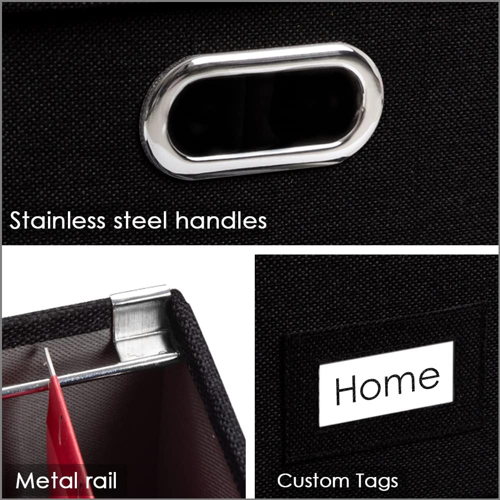 PRANDOM File Organizer Box - Set of 2 Collapsible Decorative Linen Filing Storage Hanging File Folders with Lids Office Cabinet Letter/Legal Size Black (17x14x11.2 inch)