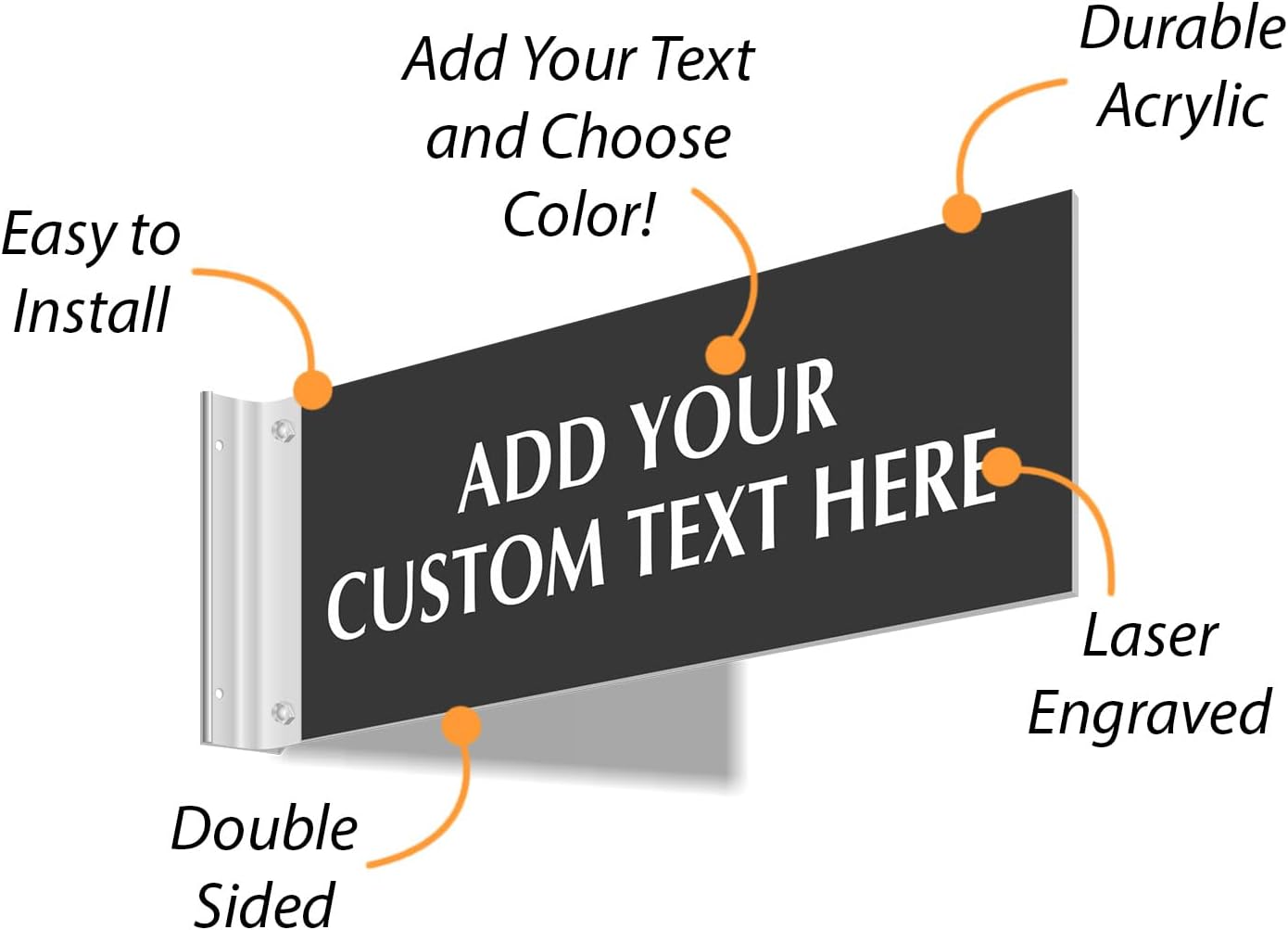 SmartSign Custom Projecting Hallway Sign with Bracket - 4"x12", Double-Sided, Wall Mount Laser Engraved, 16 Color Choices, Acrylic Corridor Sign & 3" Silver Brackets Kit, USA-Made