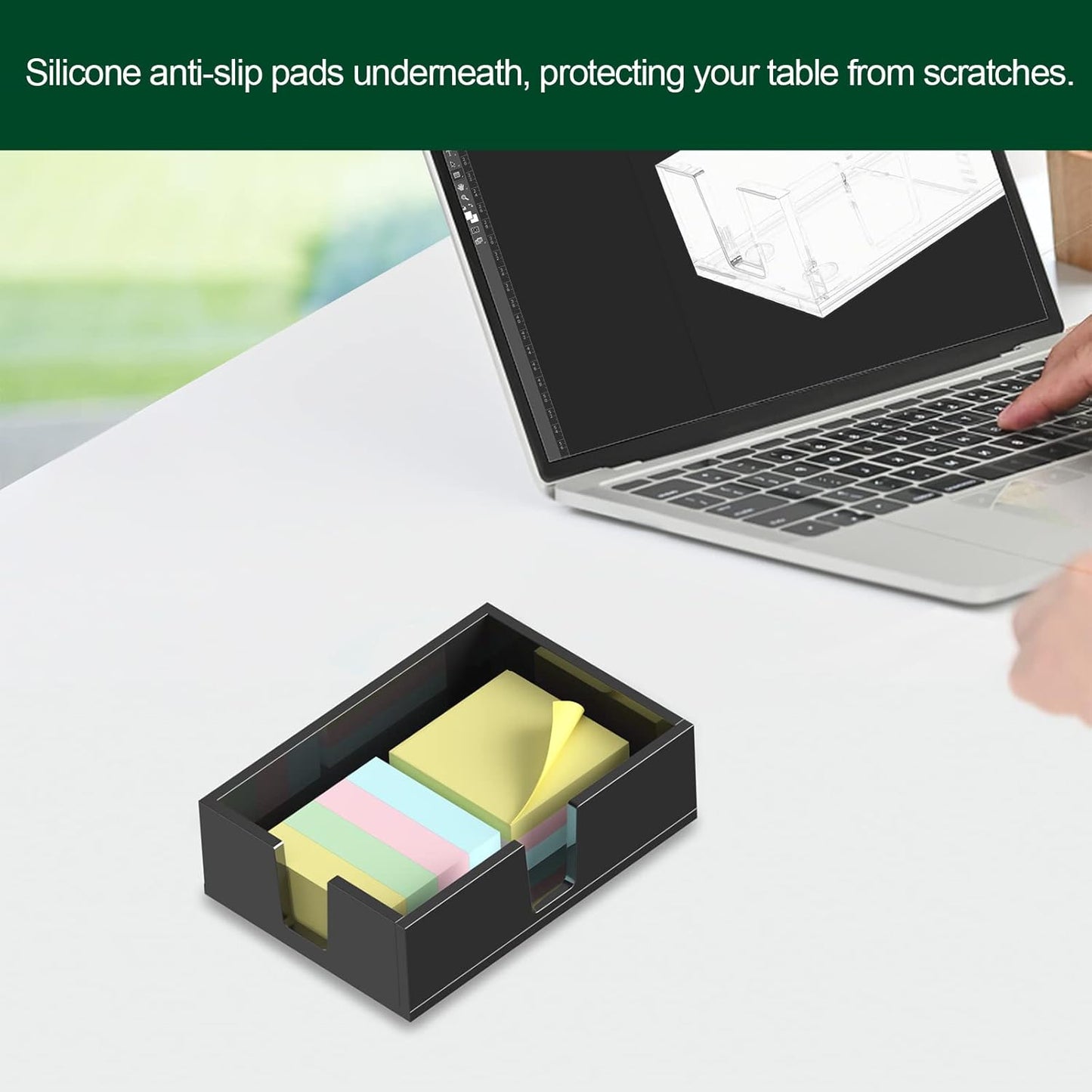 Acrylic Sticky Note Holder, Self-Stick Note Pad Holder W/O Pads - Note Dispenser Memo Pad Holder Desk Organizer for School Office Home (4''x6'' Black)