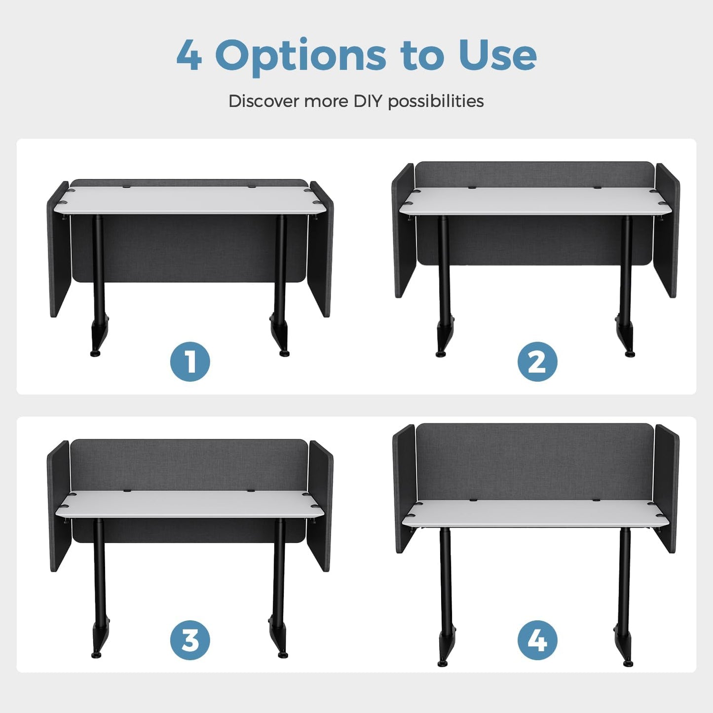 47.2 Inch Desk Divider Panels Set, Acoustic Divider Panel for Privacy, Fabric Wrapped Room Dividers for Office, Easy Assemble, Dark Grey