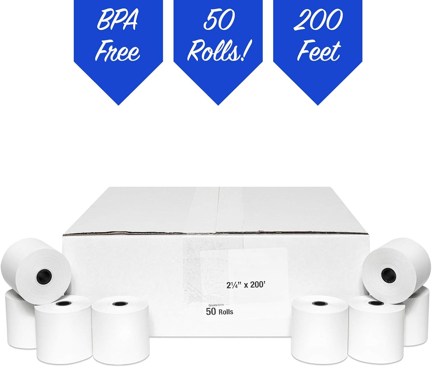 50 Rolls of 2 1/4 x 200 Thermal Paper Rolls for CBM 262, CBM 291, ER-A450T, UP-700, XE-A201, XE-A202