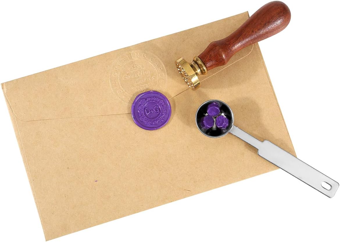 Purple Sealing Wax Beads, Yoption 300 Pieces Octagon Wax Seal Beads Kit with 2 Melting Spoon and 4 Candles for Seal Stamp (Purple)