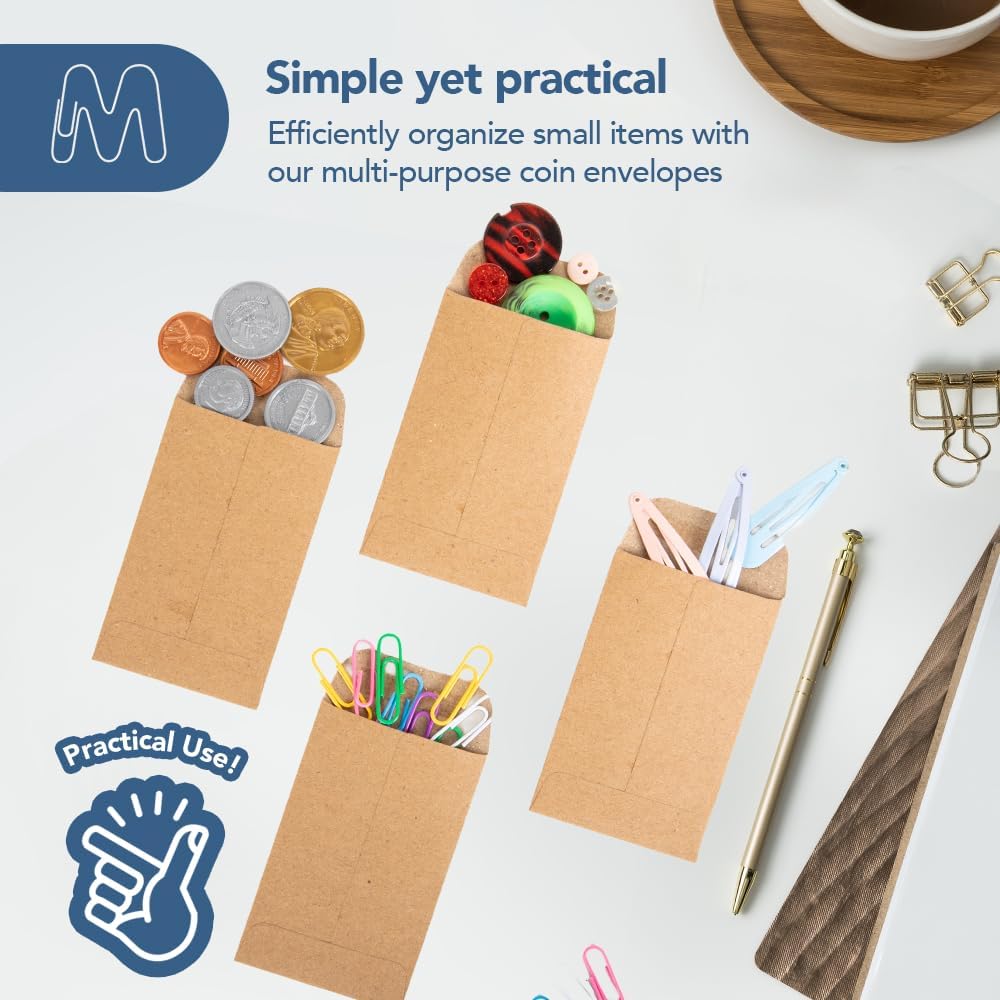 MOS #1 Brown Coin Envelopes 2.25 x 3.5 Inch 550 Pack — Self-Seal Small Kraft Envelopes for Coins, Seeds, Small Parts, Collectibles, Jewelry, Craft Storage