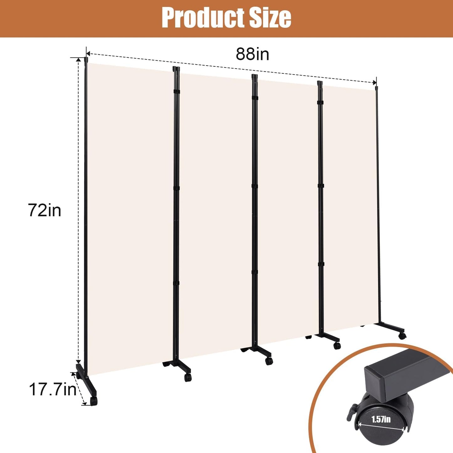Room Divider Portable 22'' Partition Room Dividers and Folding Privacy Screens Single Panel Wall Divider for Room Separation, Freestanding Fabric Room Divider Panel with Wheel for Home Office Hospital